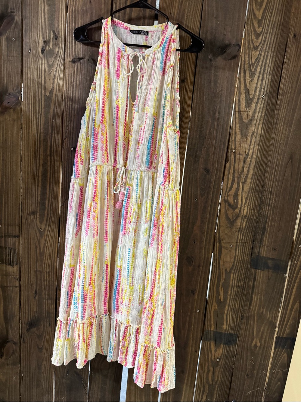 Black Tape_ Women’s Multicolor “Tie-Dye” Maxi Dress with Tassel Tie